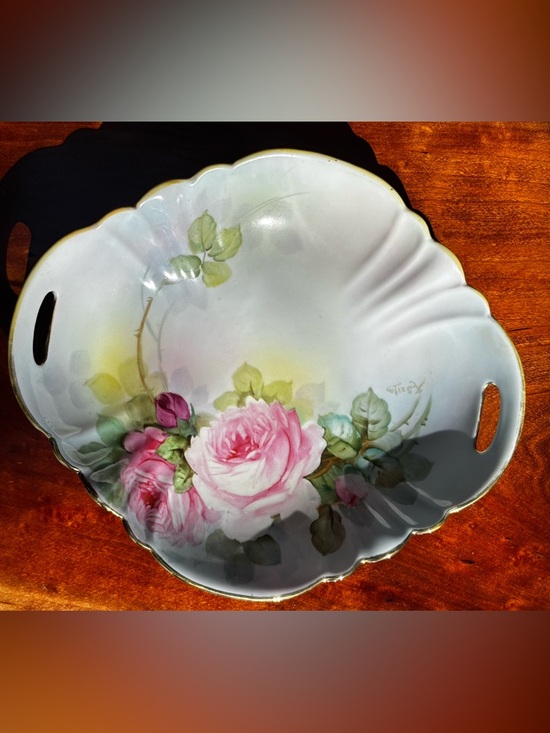Nippon Other - Antique Nippon Hand Painted Signed Dresser Tray Pink Roses Circa 1900-1915